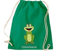 Shirtinstyle Kinder Turnbeutel, lustige Tiere Frosch mit Wunschnamen, Kinder, Tiere Zoo Kindertag Beutel, Farbe Kellygreen