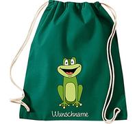 Shirtinstyle Kinder Turnbeutel, lustige Tiere Frosch mit Wunschnamen, Kinder, Tiere Zoo Kindertag Beutel, Farbe Gruen