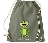 Shirtinstyle Kinder Turnbeutel, lustige Tiere Frosch mit Wunschnamen, Kinder, Tiere Zoo Kindertag Beutel, Farbe Olive