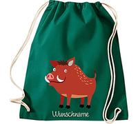 Shirtinstyle Kinder Turnbeutel, lustige Tiere Wildschwein mit Wunschnamen, Kinder, Tiere Zoo Kindertag Beutel, Farbe Gruen