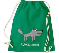 Shirtinstyle Kinder Turnbeutel, lustige Tiere Wolf Hund mit Wunschnamen, Kinder, Tiere Zoo Kindertag Beutel, Farbe Kellygreen