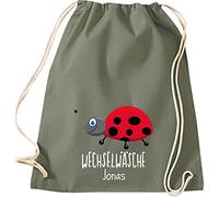Shirtinstyle Kinder Turnbeutel, Marienkäfer, Wechselwäsche mit Wunschtext, Tiere Zoo Kindertag Beutel, Farbe Olive
