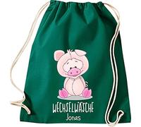 Shirtinstyle Kinder Turnbeutel, Schwein, Wechselwäsche mit Wunschtext, Tiere Zoo Kindertag Beutel, Farbe Gruen