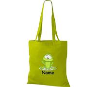 Shirtinstyle Stoffbeutel Tasche, Tiermotiv Frosch mit Wunschnamen, Natur Zoo Tiere Animal, Geschenk, Baumwolltasche, Logo, Spruch, Verwandschaft, Motiv, Farbe Kellygreen
