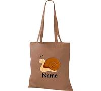 Shirtinstyle Stoffbeutel Tasche, Tiermotiv Schnecke mit Wunschnamen, Natur Zoo Tiere Animal, Geschenk, Baumwolltasche, Logo, Spruch, Verwandschaft, Motiv, Farbe Gruen
