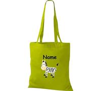 Shirtinstyle Stoffbeutel Tasche, Tiermotiv Zebra mit Wunschnamen, Natur Zoo Tiere Animal, Geschenk, Baumwolltasche, Logo, Spruch, Verwandschaft, Motiv, Farbe Kellygreen