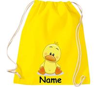Shirtinstyle Turnbeutel, Tiere Ente Küken mit Wunschnamen, Kinder, Stoffbeutel, Kinderrucksack, Jute, Gymsack, Farbe gelb