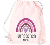Shirtinstyle Turnbeutel, Turnsachen Regenbogen Name, Wunschtext, Gym Sack Tasche Beutel zum zuziehen, Größe 37x46cm, Farbe pastellrosa