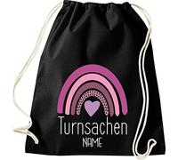 Shirtinstyle Turnbeutel, Turnsachen Regenbogen Name, Wunschtext, Gym Sack Tasche Beutel zum zuziehen, Größe 37x46cm, Farbe Schwarz