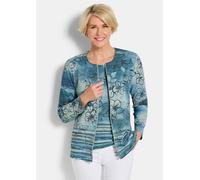 Kurzjacke GOLDNER "Jerseyjacke mit floralem Streifenmuster", Damen, Gr. 48, blau (blau, gemustert), Obermaterial: 50% Viskose CV. 45% Polyester PES. 5% Elasthan EL., gerade, Jacken Kurzjacke, stretchb