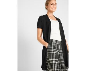 Shirtjacke BONPRIX "Shirtjacke aus softer Viskose", Damen, Gr. 40/42 (M), schwarz, Obermaterial: 95% Viskose, 5% Elasthan, loose fit, Shirts Shirtjacke, lockere Passform, Kurzarm-Design, für vielseiti