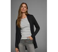 Shirtjacke BOYSEN'S, Damen, Gr. 44, schwarz, Jersey, Obermaterial: 95% Viskose, 5% Elasthan, gestreift, mehrfarbig, meliert, Basic, figurumspielend hüftlang, V-Ausschnitt, Shirts Shirtjacke, Langarm, 