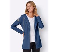 Shirtjacke CASUAL LOOKS "Jersey-Jacke", Damen, Gr. 46, blau (jeansblau), 95% Polyester, 5% Elasthan, unifarben, Rundhals, Shirts Shirtjacke (76485369-46) jeansblau