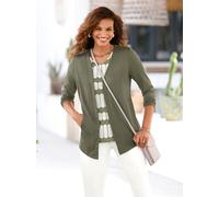 Shirtjacke CASUAL LOOKS "Shirtjacke", Damen, Gr. 42, grün (khaki), 50% Baumwolle, 50% Modal, unifarben, V-Ausschnitt, Shirts Shirtjacke (28360216-42) khaki