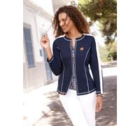 Shirtjacke CASUAL LOOKS "Shirtjacke", Damen, Gr. 44, blau (marine, ecru), 50% Baumwolle, 50% Polyester, unifarben, Rundhals, Shirts Shirtjacke (57220253-44) marine, ecru