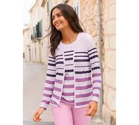 Shirtjacke CASUAL LOOKS "Shirtjacke", Damen, Gr. 46, orchidee, weiß, geringelt, 92% Polyester, 8% Elasthan, bedruckt, gemustert, gestreift, mehrfarbig, V-Ausschnitt, Shirts Shirtjacke (72695336-46) or