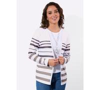 Shirtjacke CASUAL LOOKS "Shirtjacke", Damen, Gr. 46, sesam, weiß, geringelt, 92% Polyester, 8% Elasthan, bedruckt, gemustert, gestreift, mehrfarbig, V-Ausschnitt, Shirts Shirtjacke (27424156-46) sesam