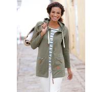 Shirtjacke CASUAL LOOKS "Sweatjacke", Damen, Gr. 42, grün (khaki), 50% Baumwolle, 50% Polyester, unifarben, Shirts Shirtjacke (68650618-42) khaki
