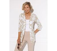 Shirtjacke CLASSIC BASICS "Long-Shirtjacke", Damen, Gr. 38, beige (beige, weiß, bedruckt), 100% Baumwolle, bedruckt, gemustert, V-Ausschnitt, Shirts Shirtjacke (74639719-38) beige, weiß, bedruckt