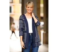 Shirtjacke CLASSIC BASICS "Long-Shirtjacke", Damen, Gr. 38, marine, ecru, bedruckt, 100% Baumwolle, bedruckt, gemustert, V-Ausschnitt, Shirts Shirtjacke (34616341-38) marine, ecru, bedruckt