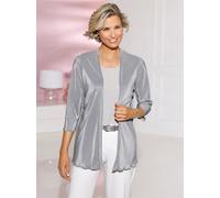 Shirtjacke CLASSIC BASICS "Plissee-Shirtjacke", Damen, Gr. 44, grau (steingrau), 100% Polyester, unifarben, V-Ausschnitt, Shirts Shirtjacke (24230703-44) steingrau