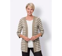 Shirtjacke CLASSIC BASICS "Shirtjacke", Damen, Gr. 42, beige (sesam, weiß, gestreift), 95% Viskose, 5% Elasthan, gemustert, mehrfarbig, Shirts Shirtjacke (16102525-42) sesam, weiß, gestreift