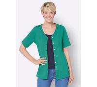 Shirtjacke CLASSIC BASICS "Shirtjacke", Damen, Gr. 42, grün (smaragd), 100% Baumwolle, unifarben, V-Ausschnitt, Shirts Shirtjacke (46947340-42) smaragd