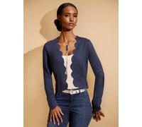 Shirtjacke CREATION L "Jersey-Shirtjacke", Damen, Gr. 48, blau (marine), 70% Modal, 25% Polyamid, 5% Elasthan, gemustert, V-Ausschnitt, Shirts Shirtjacke (24415541-48) marine