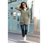Shirtjacke HEINE "Shirtjacke", Damen, Gr. 34, khaki, 100% Polyester, Einsatz:95% Baumwolle, 5% Elasthan, unifarben, V-Ausschnitt, Shirts Shirtjacke (89792262-34) khaki