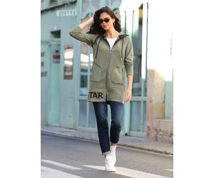 Shirtjacke HEINE "Shirtjacke", Damen, Gr. 40, khaki, 100% Polyester, Einsatz:95% Baumwolle, 5% Elasthan, unifarben, V-Ausschnitt, Shirts Shirtjacke (89792262-40) khaki