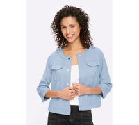 Shirtjacke HEINE "Shirtjacke", Damen, Gr. 42, blau (eisblau), 55% Viskose, 40% Polyester, 5% Elasthan, unifarben, Rundhals, Shirts Shirtjacke (35361359-42) eisblau