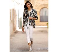 Shirtjacke HEINE "Shirtjacke", Damen, Gr. 42, schwarz, sand, bedruckt, 50% Baumwolle, 50% Polyester, gemustert, mehrfarbig, Rundhals, Shirts Shirtjacke (61653047-42) schwarz, sand, bedruckt