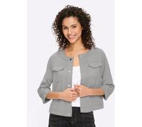 Shirtjacke HEINE "Shirtjacke", Damen, Gr. 44, grau (steingrau), 55% Viskose, 40% Polyester, 5% Elasthan, unifarben, Rundhals, Shirts Shirtjacke (64429502-44) steingrau