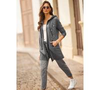 Shirtjacke HEINE "Sweatshirtjacke", Damen, Gr. 36, grau (graphit, meliert), 70% Polyester, 30% Baumwolle, gemustert, unifarben, Shirts Shirtjacke (61913555-36) graphit, meliert