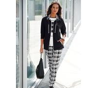 Shirtjacke INSPIRATIONEN "Shirtjacke", Damen, Gr. 44, beige (schwarz, ecru, gemustert), 92% Polyester, 8% Elasthan, gemustert, mehrfarbig, unifarben, Shirts Shirtjacke (76133050-44) schwarz, ecru, gem