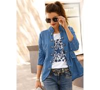 Shirtjacke INSPIRATIONEN "Sweatjacke", Damen, Gr. 38, blau (jeansblau), 100% Baumwolle, gemustert, unifarben, Shirts Shirtjacke (88171421-38) jeansblau