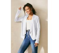 Shirtjacke LASCANA, Damen, Gr. 40/42, weiß, Jersey, Obermaterial: 100% Viskose, normal hüftlang, ohne Ausschnitt, Shirts Shirtjacke, in offener Form, Strickjacke aus Jersey, Sommerjacke, Cardigan (619