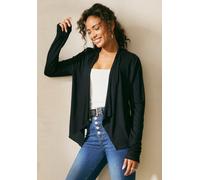 Shirtjacke LASCANA, Damen, Gr. 44/46, schwarz, Jersey, Obermaterial: 100% Viskose, normal hüftlang, ohne Ausschnitt, Shirts Shirtjacke, in offener Form, Strickjacke aus Jersey, Sommerjacke, Cardigan (