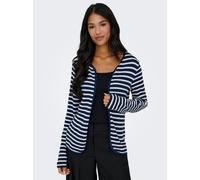 Shirtjacke ONLY "ONLBIRGITTE L/S CARDIGAN JRS", Damen, Gr. XS, naval academy stripes:cloud dancer, Jersey, Obermaterial: 69% Viskose, 30% Polyester, 1% Elasthan, gestreift, regular fit, Rundhals, Shir