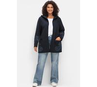 Shirtjacke SHEEGO BY JOE BROWNS "Sweatjacke", Damen, Gr. 44/46, blau (dunkelblau), 95% Baumwolle, 5% Elasthan, gemustert, mehrfarbig, Shirts Shirtjacke (69906015-44) dunkelblau