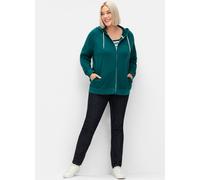 Shirtjacke SHEEGO "Kapuzensweatjacke", Damen, Gr. 56/58, blau (petrol), 100% Baumwolle, unifarben, Shirts Shirtjacke (92072469-56) petrol