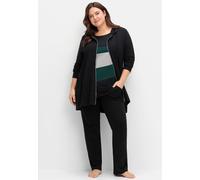 Shirtjacke SHEEGO "Sweatjacke", Damen, Gr. 44/46, schwarz, 50% Baumwolle, 50% Modal, unifarben, Shirts Shirtjacke (87455820-44) schwarz