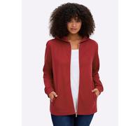 Shirtjacke SHEEGO "Sweatjacke", Damen, Gr. 52/54, rot (kirsche), 50% Baumwolle, 50% Polyester, unifarben, Shirts Shirtjacke (58681464-52) kirsche