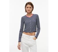 Shirtjacke TOMMY JEANS "TJW SLIM JERSEY LS CARDIGAN", Damen, Gr. XS (34), blau (navy, stripe), Single Jersey, Obermaterial: 95% Viskose, 5% Elasthan, gestreift, slim fit normal, Rundhals, Shirts Shirt