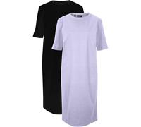Shirtkleid BONPRIX "Oversize-T-Shirtkleid aus reiner Baumwolle (2er Pack)", Damen, Gr. 44/46 (L), N-Gr, lila (rauchlavendel, schwarz), Jersey, Obermaterial: 100% Baumwolle, unifarben, oversize kniefre