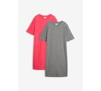 Shirtkleid BONPRIX "Oversize-T-Shirtkleid aus reiner Baumwolle (2er Pack)", Damen, Gr. 56/58 (XXXL), N-Gr, rosa (hibiskuspink, grau meliert), Jersey, Obermaterial: 70% Baumwolle, 30% Viskose, meliert,