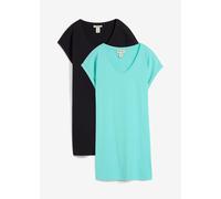 Shirtkleid BONPRIX, Damen, Gr. 48/50 (XL), N-Gr, schwarz, pazifikgrün, Jersey, Obermaterial: 100% Baumwolle, loose fit, Kleider Shirtkleid, für Frühling und Sommer, aus reiner Baumwolle, lockerer Schn