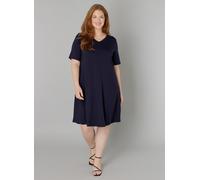 Shirtkleid BASE LEVEL CURVY "Abernathy", Damen, Gr. 44, N-Gr, blau (navy dunkelblau), Jersey, Obermaterial: 94% Viskose, 6% Elasthan, unifarben, Basic, figurumspielend, V-Ausschnitt, abnehmbar, Kleide