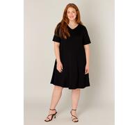 Shirtkleid BASE LEVEL CURVY "Abernathy", Damen, Gr. 46, N-Gr, schwarz, Jersey, Obermaterial: 94% Viskose, 6% Elasthan, unifarben, Basic, figurumspielend, V-Ausschnitt, abnehmbar, Kleider Shirtkleid, S