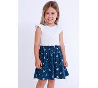Shirtkleid BLUE SEVEN, Mädchen, Gr. 128, N-Gr, weiß, Jersey, Obermaterial: 100% Baumwolle, bedruckt, unifarben mit Farbeinsatz, regular fit knielang, Rundhals, Flügelärmel, Kleider Shirtkleid, im Ober